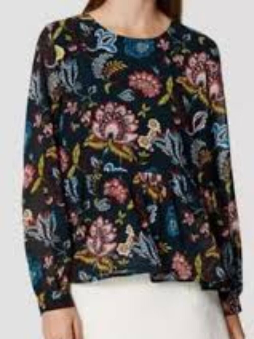 LOFT Floral Paisley Peplum Sheer Long Sleeve Blouse Petite Small, Cottagecore